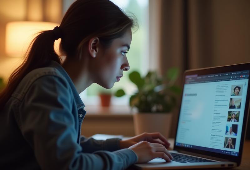 Student learning online journalism on a laptop